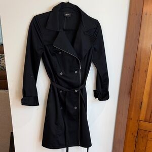 Nicole by Nicole Miller Black Lightweight Trench Coat with Antiquish Buttons